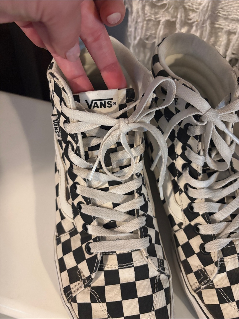 Vans High-Top Checkerboard Sneakers in Black and White - Picture 2 of 4